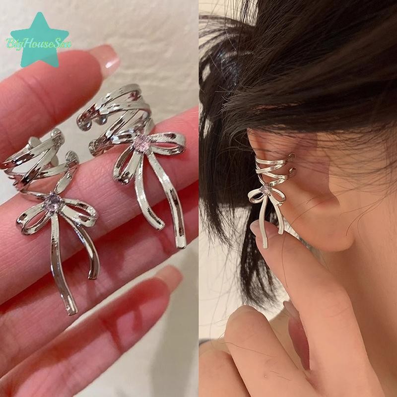 [BigHouseSea] 1 ชิ้น/คู่ Vintage Punk Bow ริบบิ้นหูคลิปต่างหูผู้หญิงแฟชั่น sel Non- Ear Cuff เครื่องประดับของขวัญใหม่