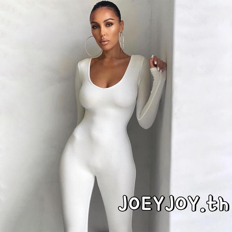 Joeyjoy-จั๊มสูทยกสะโพกแขนยาวทรงสลิมสําหรับผู้หญิง ชุดรอมเปอร์แบบชิ้นเดียวสําหรับวันหยุด