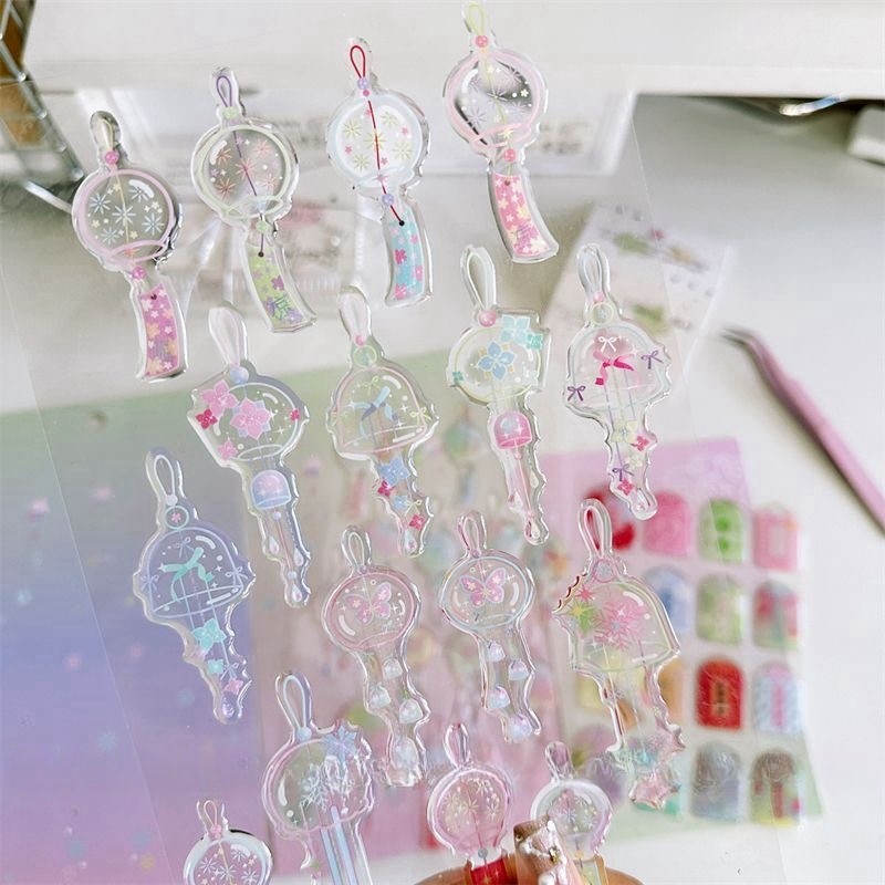 Steve Aesthetic 3D โปร่งใสสามมิติกาว Wind Chime สติกเกอร์ Water Bow Amulet เคสโทรศัพท์ Ipad Deco วัสดุสติกเกอร์