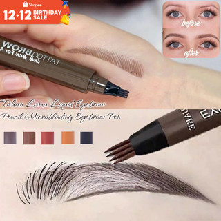 Pengiriman 24 jam+COD/Tahan Lama Liquid Eyebrow Pencil Microblading Eyebrow Pen 4 Kepala Sulaman Alis- 4 Colours Pensil Alis/Waterproof Anti Luntur Natural Eye Makeup Eyebrow Pen