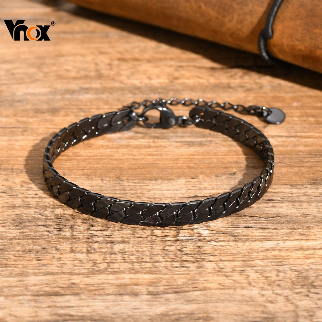 Vnox แบนสร้อยข้อมือโซ่คิวบาสําหรับชาย,สแตนเลสปรับ Chain Links สายรัดข้อมือ,Stylish ผู้ชายอุปกรณ์เสริมของขวัญเครื่องประดั