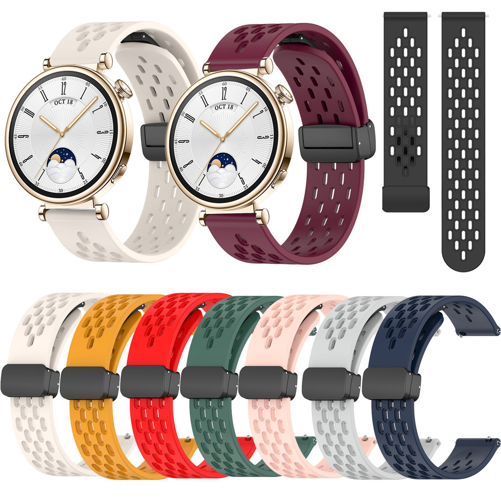 18 มม.20 22 มม.ซิลิโคนแม่เหล็กสายคล้องคอสําหรับนาฬิกา Huawei GT5 GT3 GT4 SE GT2 GT2e Watch4 Watch3 Pro GT 2 3 4 5 2e 41 มม.42 มม.43 มม.46 มม.Soft Candy สีสร้อยข้อมือกีฬา Loop