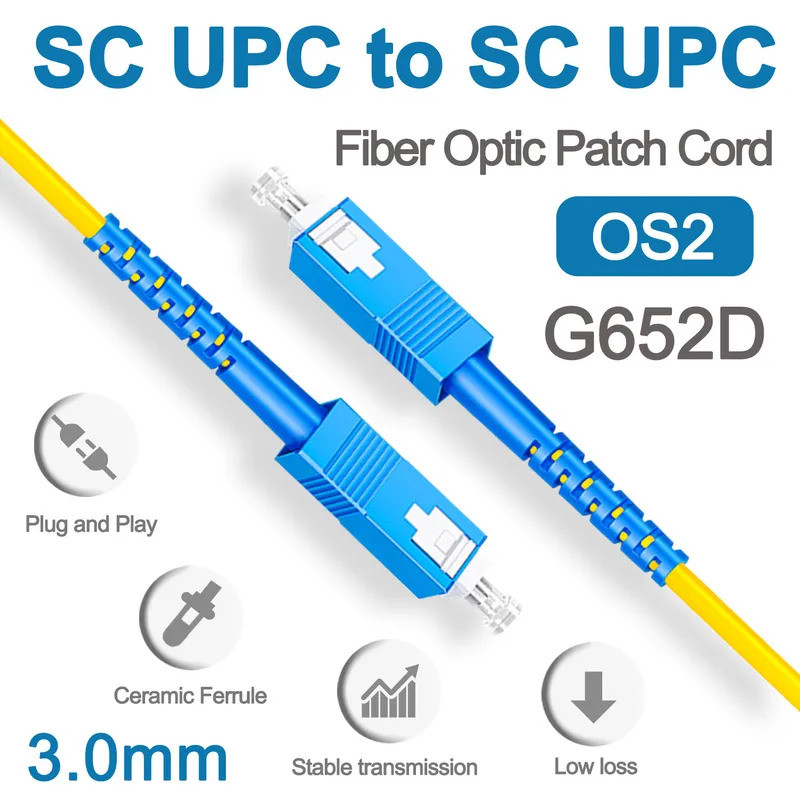 SC UPC Fiber Optical Patch Jumper Cable 3.0mm OS2 Cord Singlemode Simplex 1m 3m 5m PVC G652D SM 1310