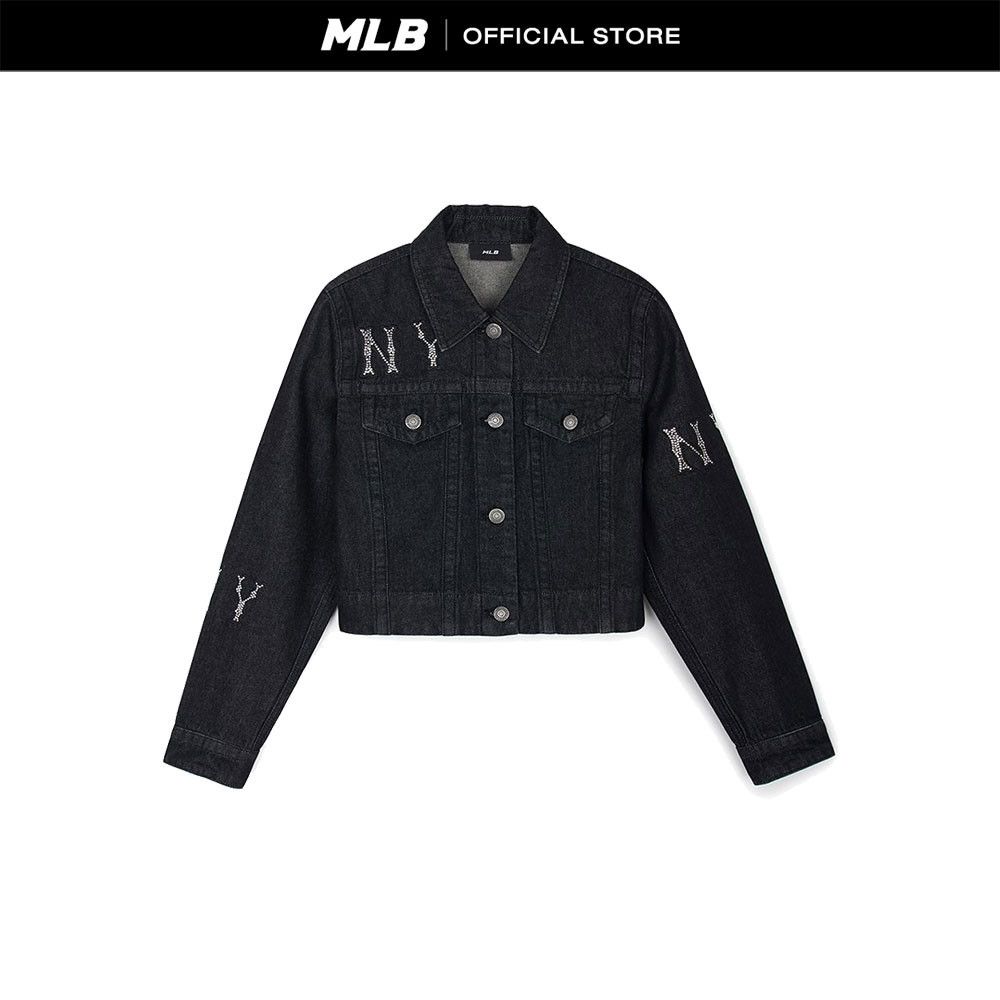 MLB เสื้อแจ็คเก็ตยีนส์ ผู้หญิง Denim Crystal Megagram รุ่น 3FDKS0144 50BKS สีดำ