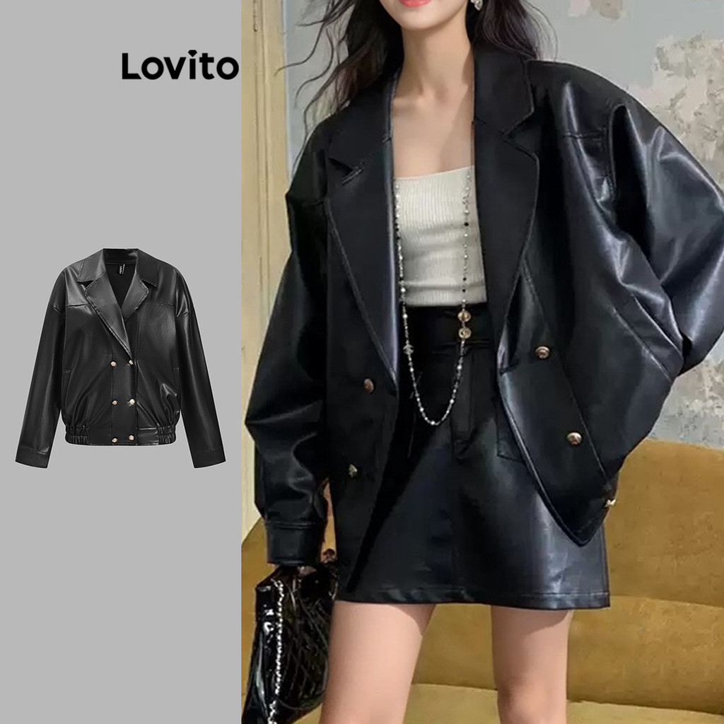 Lovito เสื้อแจ็คเก็ตซิปผูกโบว์สีพื้นลำลองสำหรับผู้หญิง L110AD1484