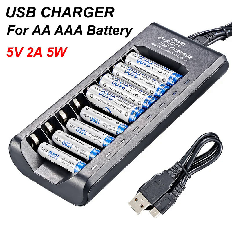 Rechargeable Battery 1.2V 8 Slots USB Electric Battery Charger Independent Fast Charging Smart Charg