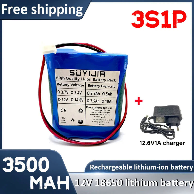 3S1P 12V 18650 Battery Pack Rechargeable 3500mAh Li-ion Battery 12.6V 11.1V 5A BMS LED Lighting CCTV