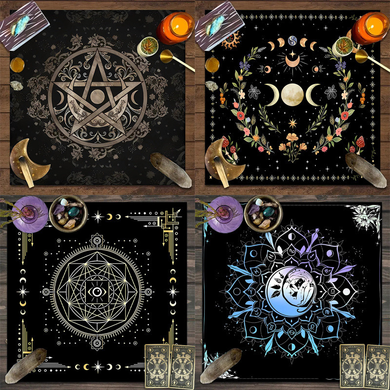 Triple Moon ดอกไม้พฤกษศาสตร์ Tarot ผ้า Alter Tarot ตารางผ้า Wiccan Spread ผ้าด้านบน Spiritual Witchery ตารางสําหรับ Divination