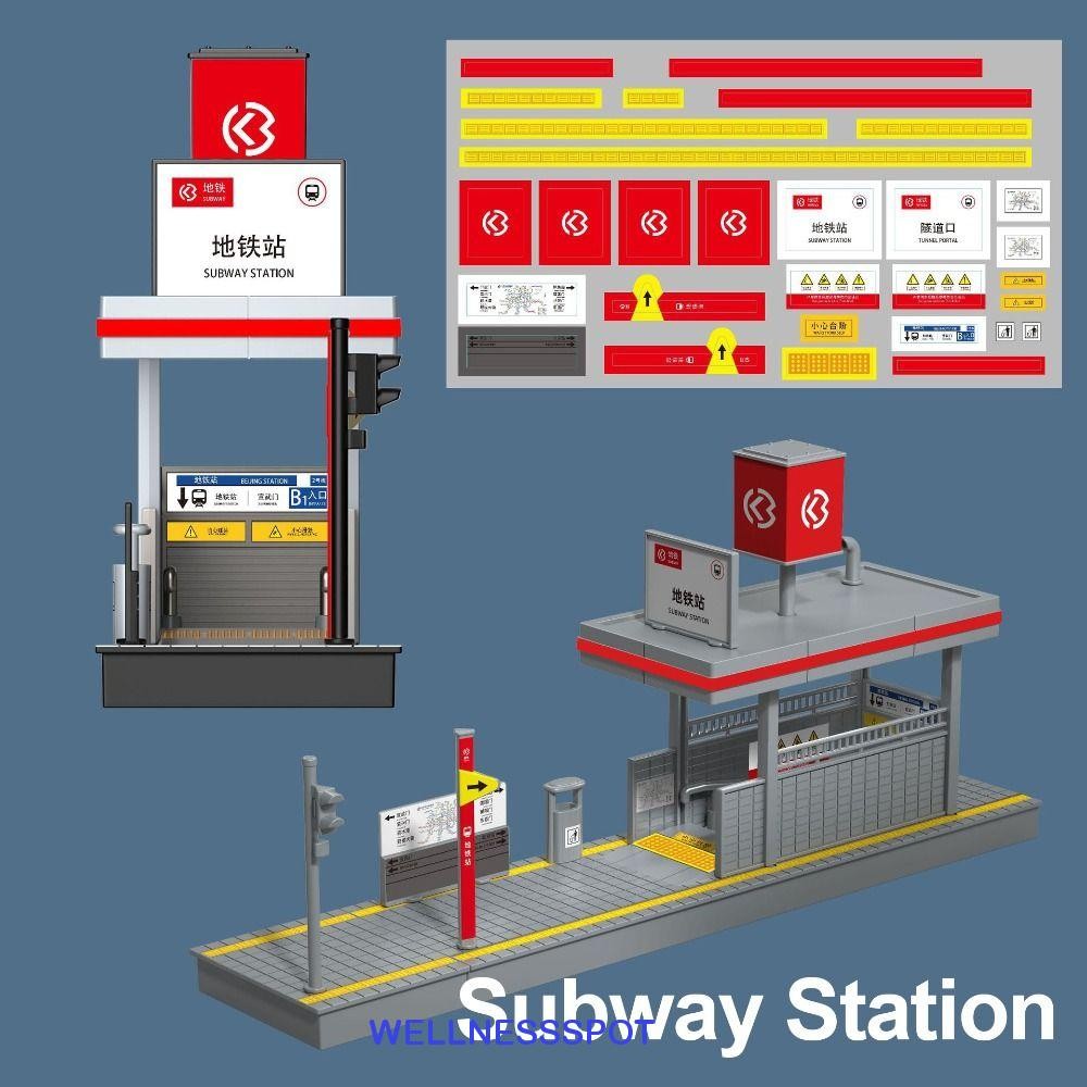เวลเนสสตอป รุ่นสถานีเมโทร,1:64ขนาดจําลองสถานีรถไฟใต้ดินขนาดเล็ก,รูปแสดงไมโครฉากอุปกรณ์ประกอบฉากมุมมองถนนสถาปัตยกรรมรุ่นตารางทรายเค้าโครง