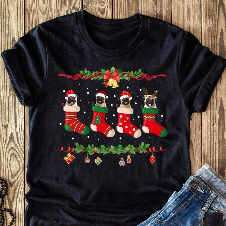 Pug Christmas Shirt Stocking Dog Xmas Sweater T-Shirt - Gift for Dog Lovers - Funny Dog - Pug Lovers