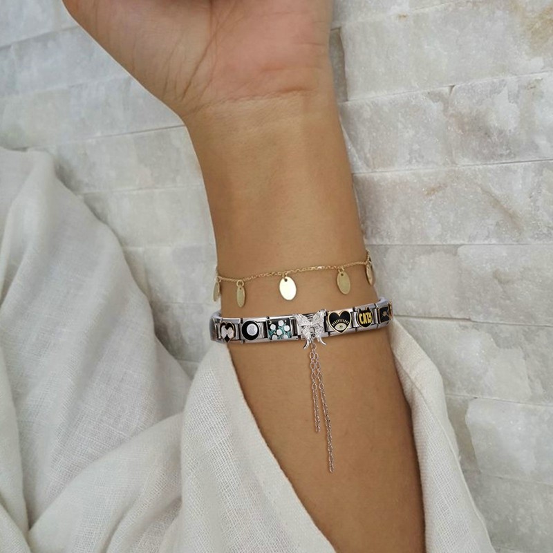 ยอดนิยมรักเพชรจี้ใหม่ดอกไม้อิตาเลี่ยน Charm Links Fit 9 มม.สร้อยข้อมือสแตนเลสทําเครื่องประดับ - รูปที่ 4