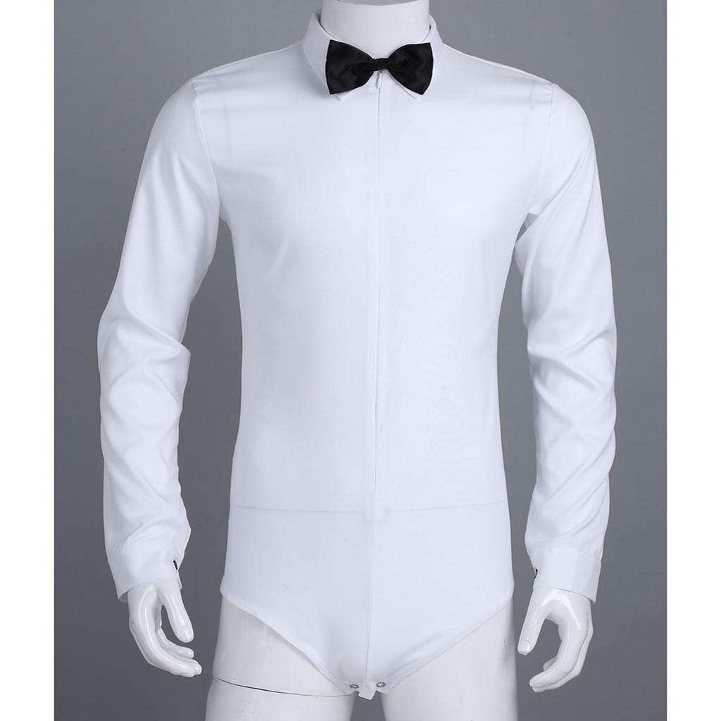 Nikiikoo Mens แขนยาวซิปสีทึบละตินโมเดิร์นเต้นรําเสื้อ Bowtie เสื้อ Romper ชิ้นเดียว ราคา ถูกที่สุด ดีลบีเคเค แกลเลอรีภาพที่ 3