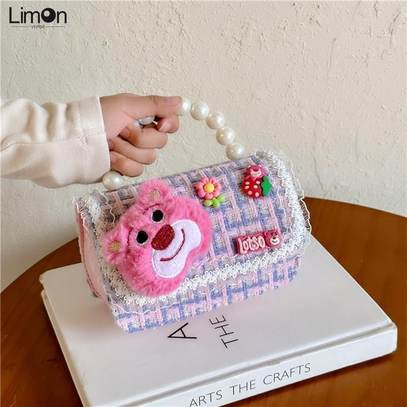 ใหม่หมีเด็กกระเป๋าสะพายข้างการ์ตูนเจ้าหญิงกระเป๋าสะพายมุก