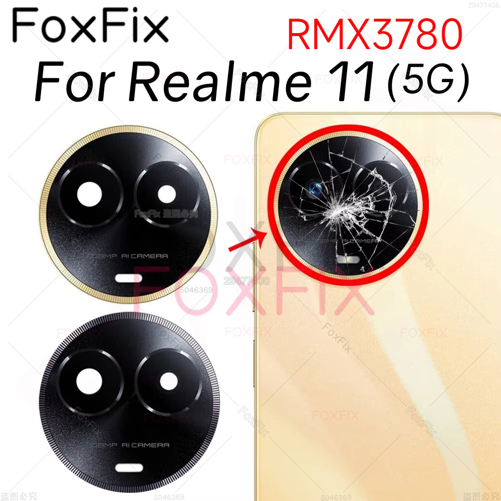 เลนส์กล้องด้านหลังด้านหลังสําหรับ Realme 11 5G RMX3780 เปลี่ยนด้วยสติกเกอร์กาว