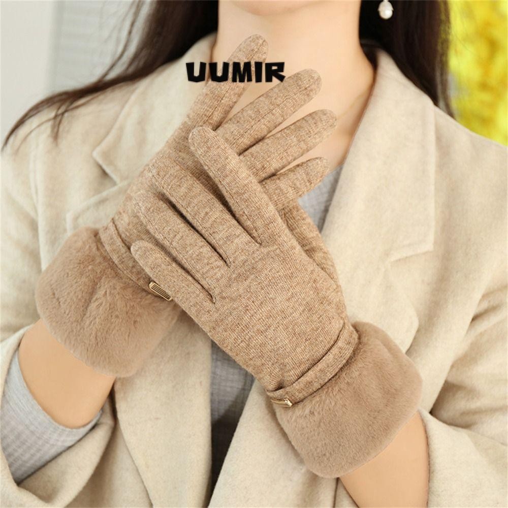 Uumir ถุงมืออุ่น, Plus Velvet Thicken Plush All Finger Gloves, บุคลิกภาพหนังนิ่มขี่จักรยานถุงมือขับรถสําหรับผู้หญิง