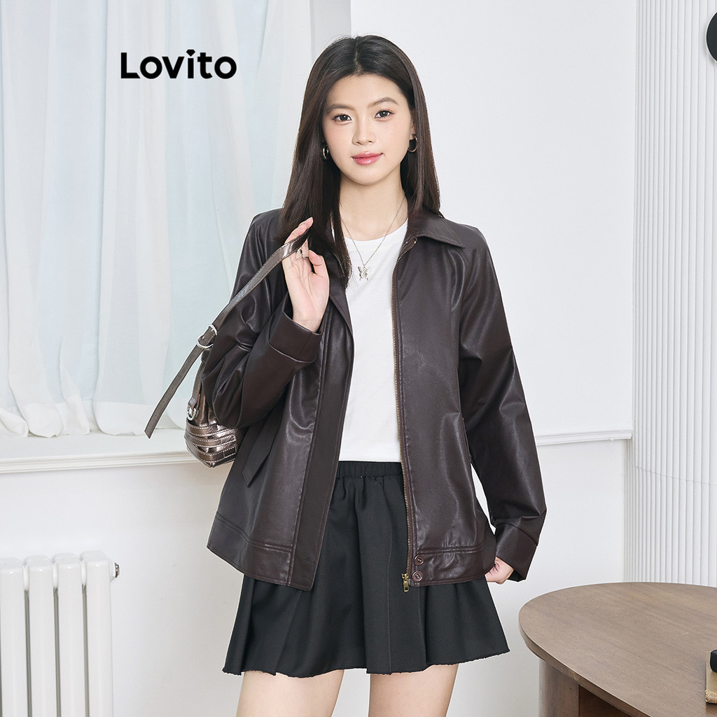 Lovito เสื้อโค้ทซิปธรรมดาแบบสบาย ๆ สำหรับผู้หญิง L102AD497