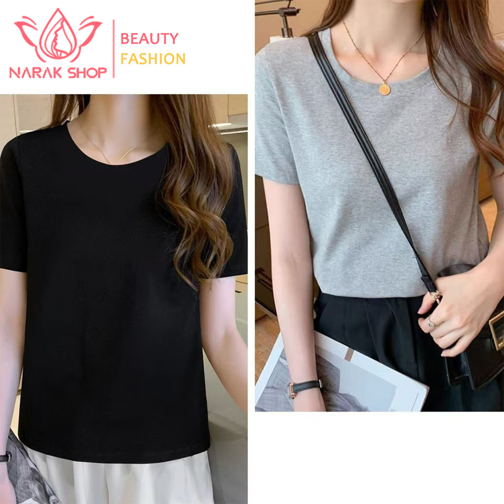 เสื้อยืดแขนสั้นสีขาวผ้าคอตตอน เนื้อบาง ใส่สบาย เหมาะกับการแต่งตัวในฤดูร้อน