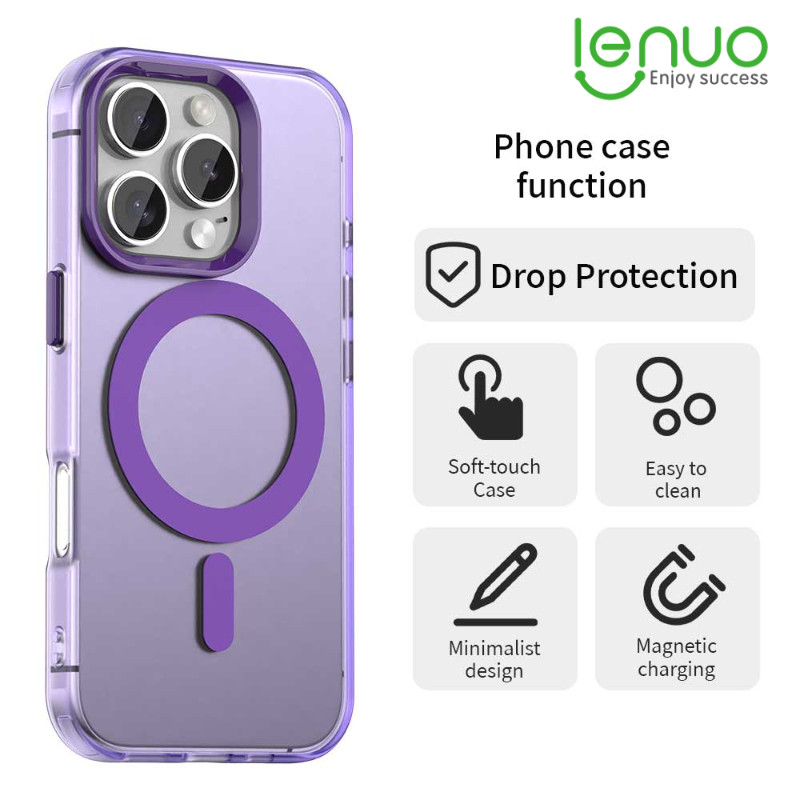 Lenuo Magnetic Matte ไอโฟน Case เคสโทรศัพท์สําหรับ iPhone 16 15 14 Pro Max 16 Plus 5G ปลอกCandyสีโปร่งใสแผ่นดินไหวฝาครอบบาง