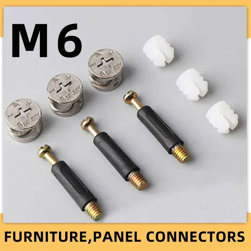 M6 Furniture Bolt and Nut Set Clothes Cabine Desk Link Fixer Connector Screw Three-In-One Woodworkin