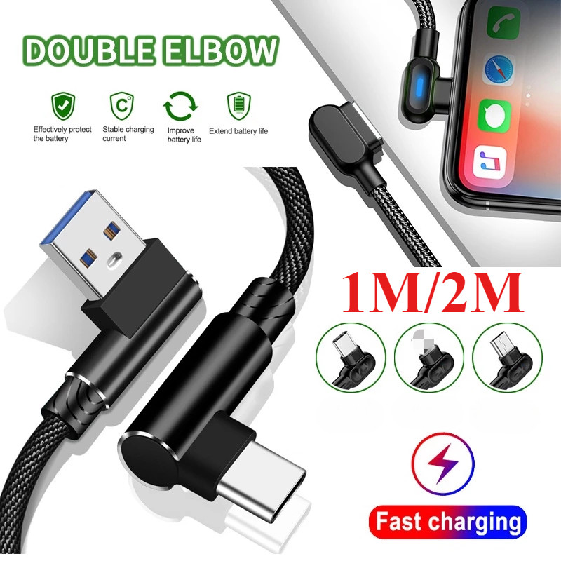 สายชาร์จเร็ว 90องศา สำหรับมือถือ สายชาร์จโทรศัพท์มือถือ Micro USB / Type C สําหรับโทรศัพท์มือถือ Cha