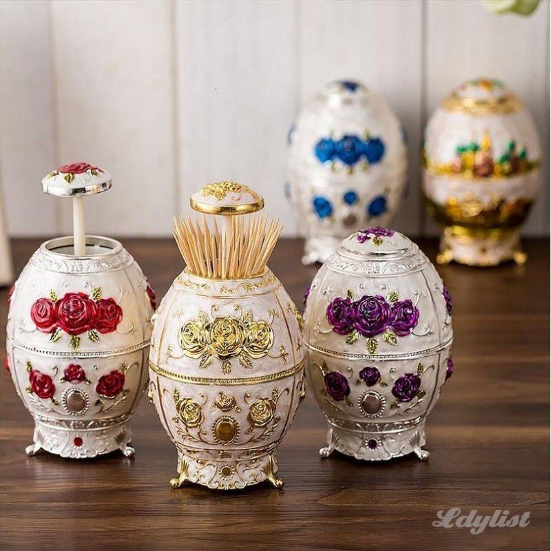 ღ Functional And Decorative Rose Electroplating Durable Zinc Alloy Material Tea Room Accessory Living Room Toothpick Storage Box