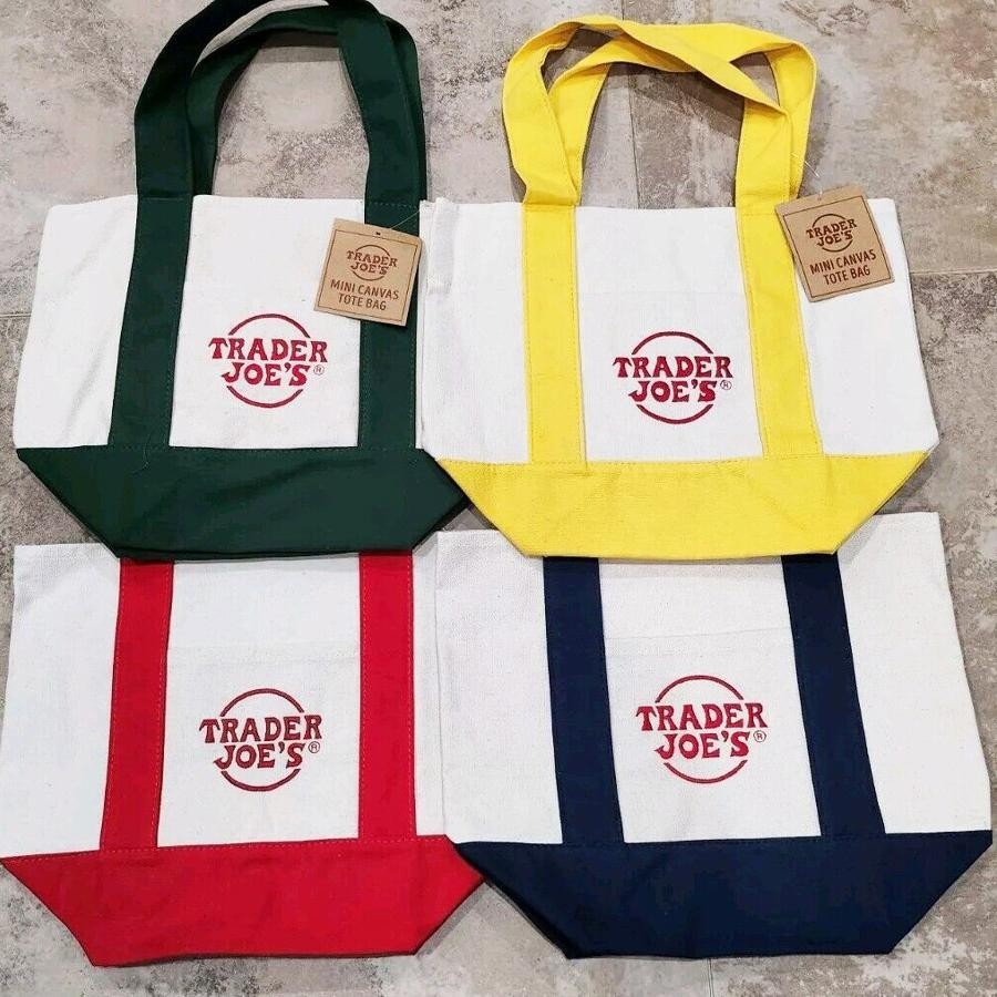 Trader Joes Mini Canvas Tote แฟชั่นนํามาใช้ใหม่ร้านขายของชําผ้าใบ Tote สําหรับผู้หญิงไม่มีแท็ก decfe