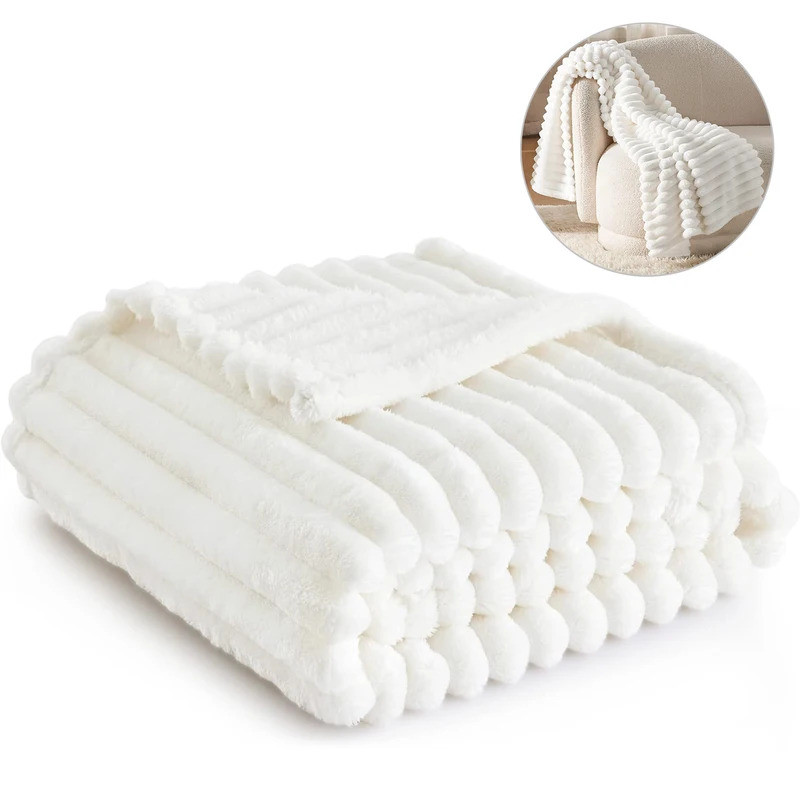 White Fleece Throw Blanket for Couch - Super Soft Cozy Blankets for Women, Cute Small Blanket for Gi
