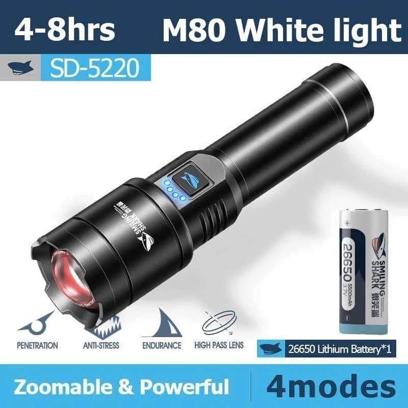 Smiling Shark ไฟฉายสว่างเป็นพิเศษ Led M80 5000lm ไฟฉายกําลังสูง USD ชาร์จ 2665