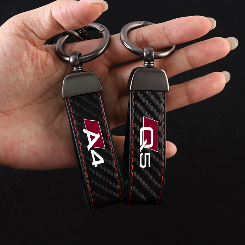 Leather carbon fiber car rings keychain for audia3 A4 A5 A6 A7 A8 TT Q3 Q5 Q7 Q8 car accessories