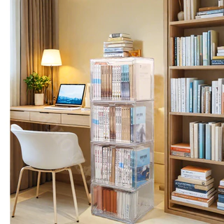 กล่องใส่หนังสือ กล่องเก็บหนังสือ ตู้หนังสือป้องกันฝุ่นแบบใสสำหรับตั้งบนโต๊ะ กันฝุ่น มีซ้อนได้ กล่องอะคริลิคใส