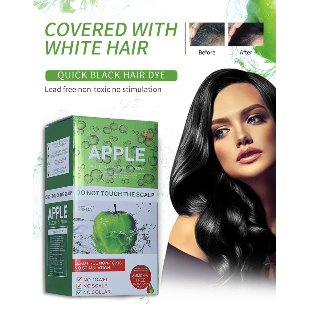 Organic Natural Apple Black Hair Dye Shampoo Fast Dye Color Cover White Gray Hair Shampoo