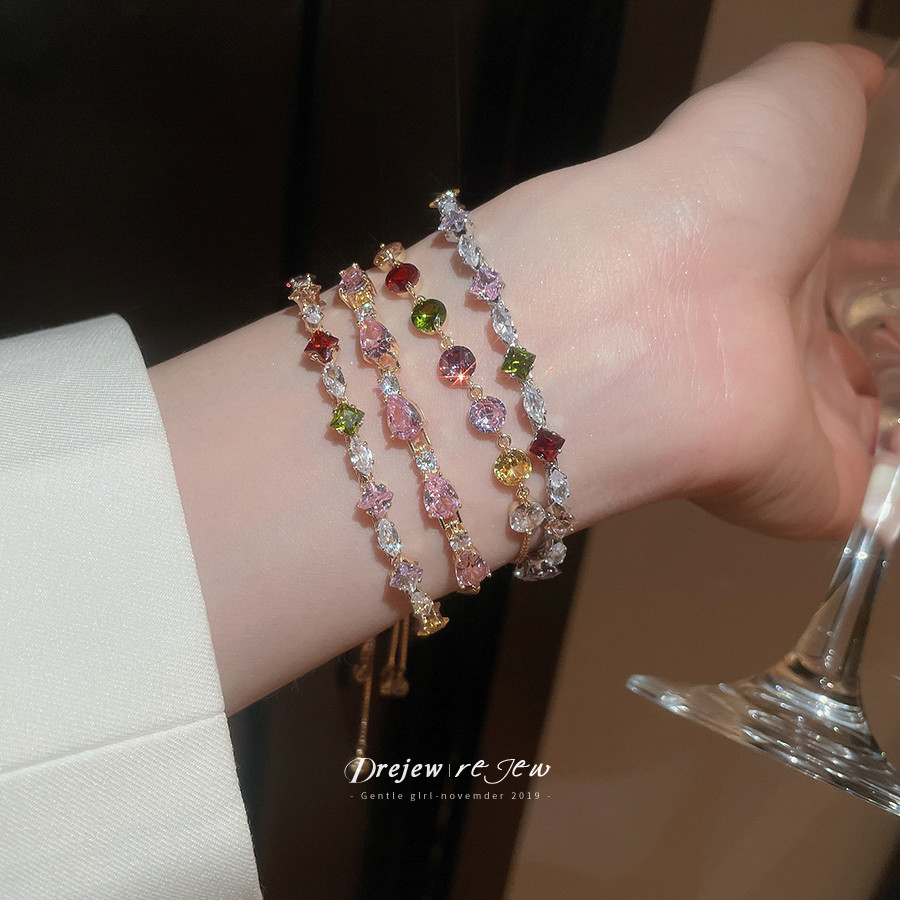 เดรช สีเพทายเพชรหยดน้ําดึงสร้อยข้อมือ อิน ซอก แฟชั่นสร้อยข้อมืออเนกประสงค์แสงหรูหราเครื่องประดับมือระดับไฮเอนด์