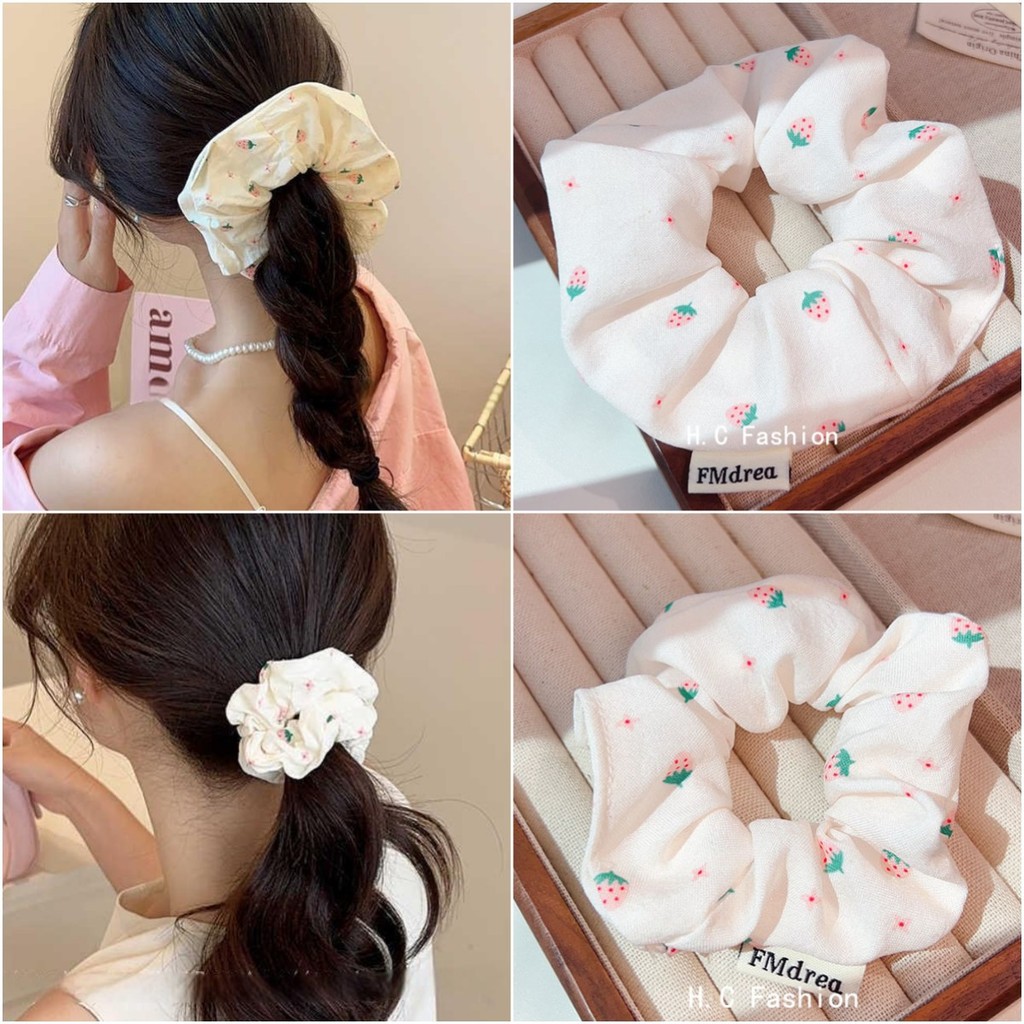Sweetheart Pink Strawberry Scrunchy แหวนผมน่ารัก Girly Feeling Classy Ball Headdress