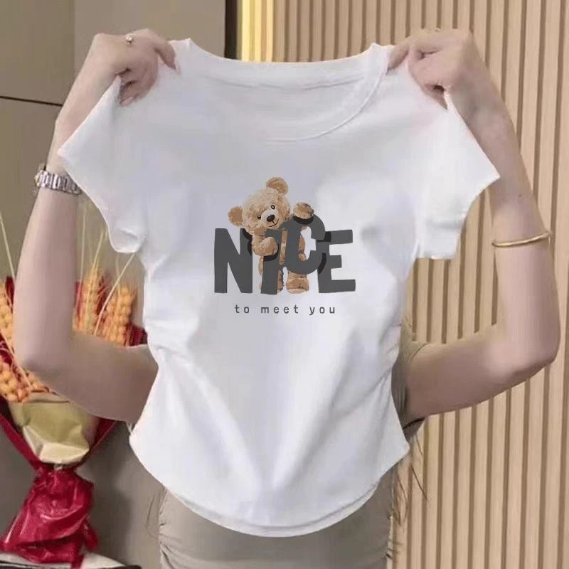 เสื้อยืดผู้หญิงสวมใส่สบายผ้านิ่มดีค่ะเสื้อยืดรัดรูป เสื้อยืดแขนสั้นพิมพ์ลายตัวอักษรแฟชั่นสาวร้อน