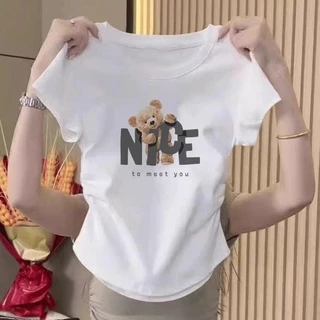 เสื้อยืดผู้หญิงสวมใส่สบายผ้านิ่มดีค่ะเสื้อยืดรัดรูป เสื้อยืดแขนสั้นพิมพ์ลายตัวอักษรแฟชั่นสาวร้อน