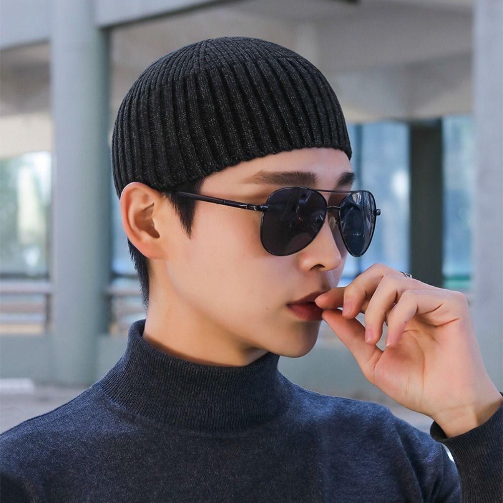 ROSE Vintage Dome Hat, หมวกถักไม่มีปีกสีทึบ, Hip-Hop Elastic Keep Warm Melon Beanie Cap Winter