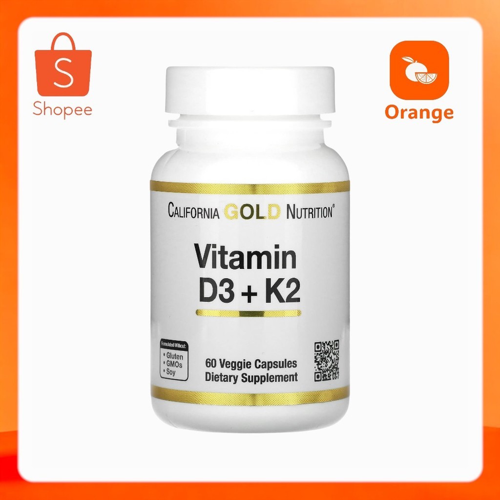 California Gold Nutrition, วิตามิน D3 + K2 บรรจุแคปซูลผัก 60 แคปซูล