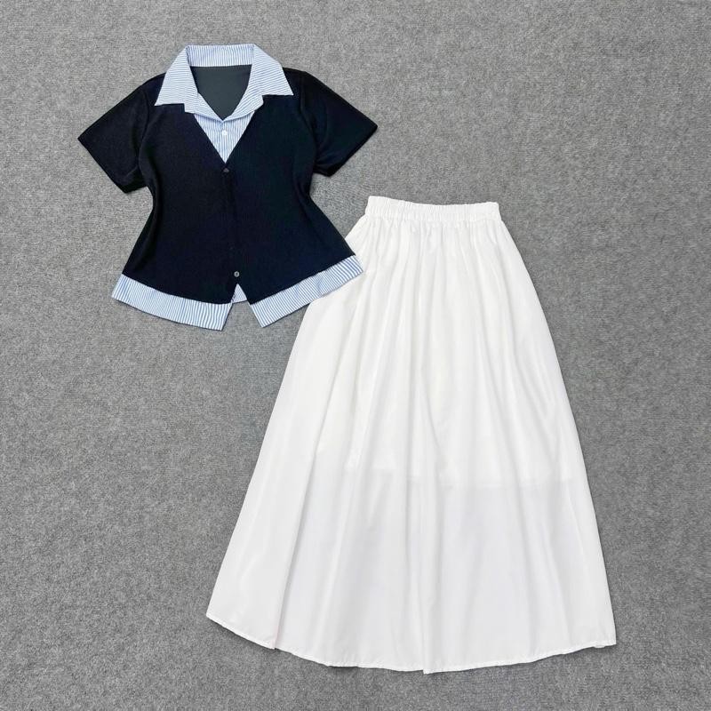 ชุดผู้หญิงไซส์ใหญ่ Muse (เสื้อ/กระโปรง AVAILABLE) ผ้าไม้จิ้มฟัน QC เย็นกระโปรงยาวผสม Muse Gentle Sty