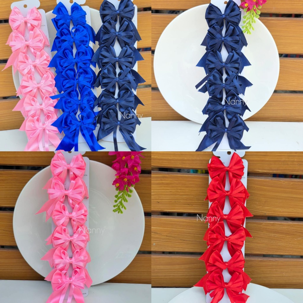 [ยกแผง 6ชิ้น ]โบว์นักเรียน2แฉก 2ชั้นงานสวยมากกิ๊บสปริง