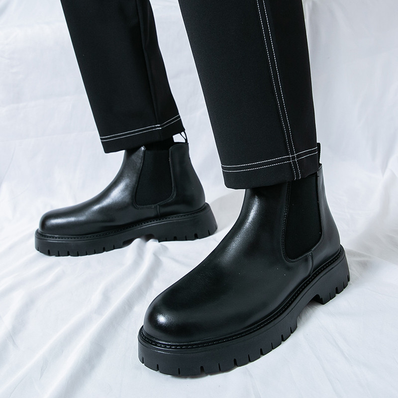 ผู้ชายเชลซีรองเท้าสั้นวินเทจกลางตัดข้อเท้ารองเท้าสบายๆรองเท้าหนังย้อนยุค