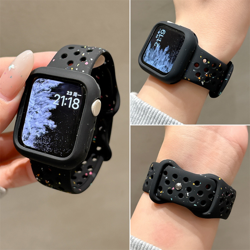 Multicolored dots สายซิลิโคนและชุดเคสสําหรับ apple watch Series 10 S9 s8 7 6 5 4 3 SE2 ULTRA2 Breathable เปลี่ยนขอบสร้อยข้อมือสําหรับ iWatch 49MM 46 45 44 42 41 40 38