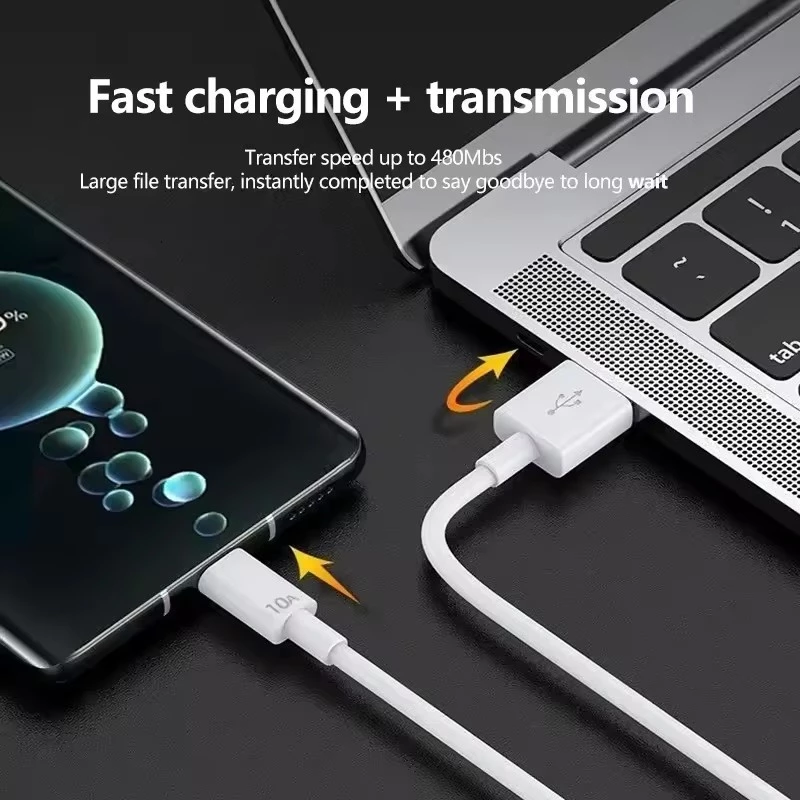 สายชาร์จ Type-C เร็วสุด 10A สําหรับโทรศัพท์ Android, การถ่ายโอนข้อมูลความเร็วสูงและสายชาร์จ 2M, เข้ากันได้กับสมาร์ทโฟน Xiaomi/OPPO thumbnail 4