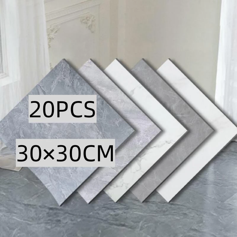 กระเบื้องยางลายหินอ่อน 20PCS 30x30ซม สติกเกอร์ติดผนัง กาวในตัว ปูพื้นห้องนอน กันรอยขีดข่วนและทนทาน