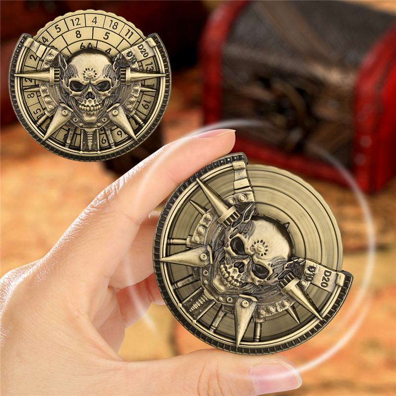 Gothic Skull Head Shape Metal DND Dice Roulette 7-in-1 Spinning Dice for RPG Table Board Role Play Game Accessory