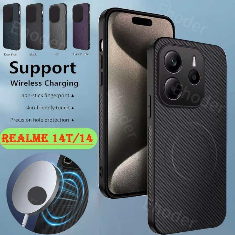 ปลอกสําหรับRealme 14T 14 5G 2025 ใหม่แฟชั่นแม่เหล็กกันกระแทกเคสโทรศัพท์สําหรับRealme14T Realme14 หรูหราคาร์บอนไฟเบอร์ฝาครอบ