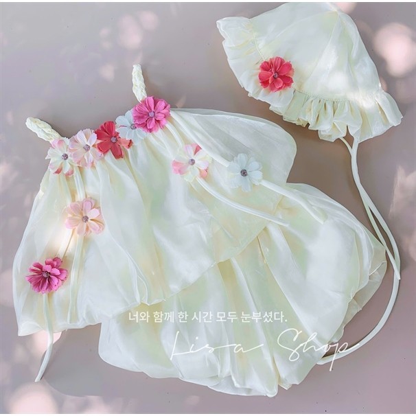ชุดครีมดอกไม้ผีเสื้อสีสันสดใสพร้อมหมวกสําหรับเด็ก4-16กิโลก รูปที่ 8
