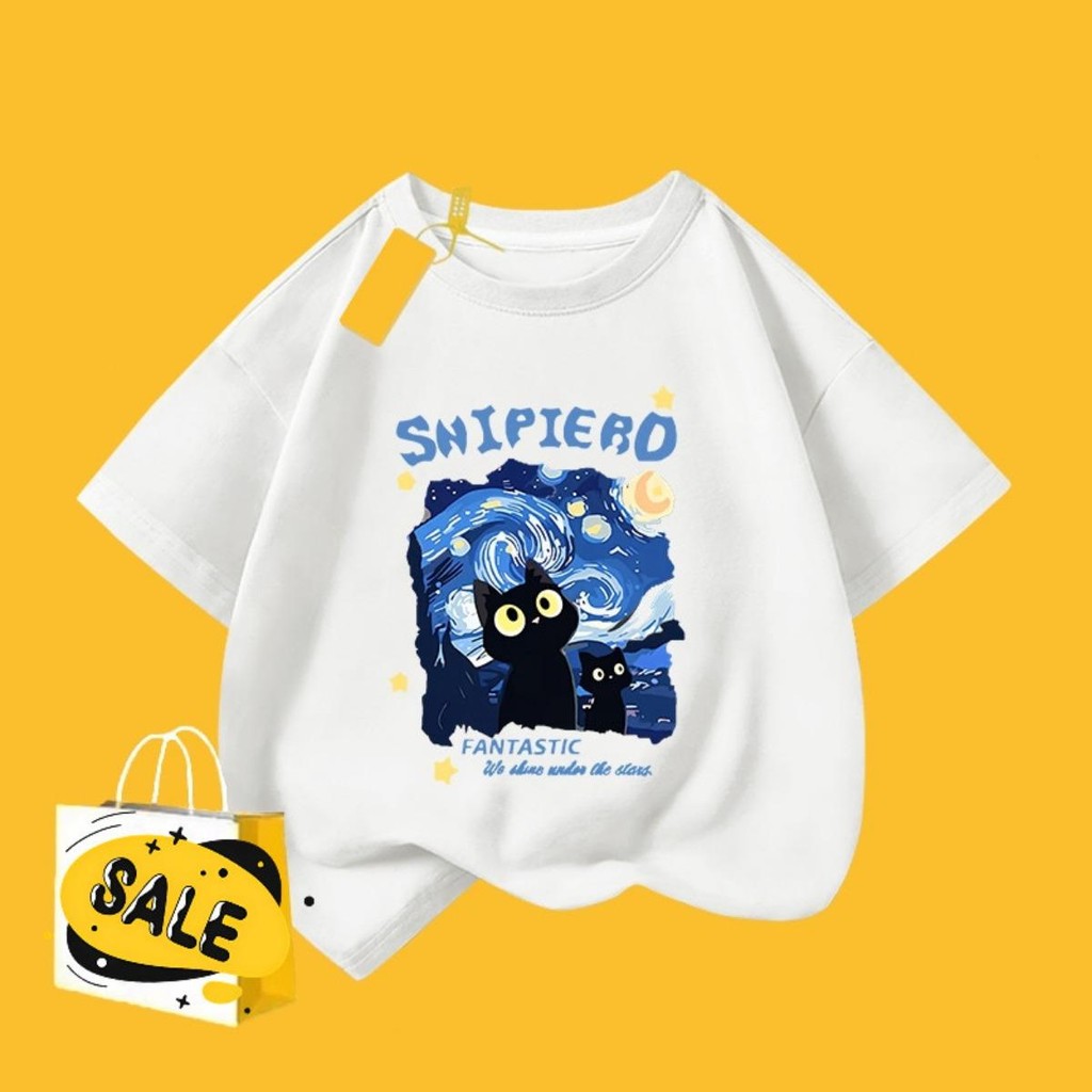 rb6t1fu3yn เสื้อยืดเด็กคอกลม ผ้าฝ้ายแท้ ลายการ์ตูนสุดน่ารักพิมพ์ลาย แขนสั้น สไตล์เกาหลี D12