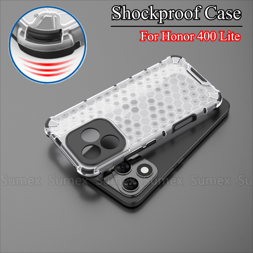 สําหรับ Honor 400 Lite 5G เคสโทรศัพท์รูปแบบรังผึ้งกันกระแทกถุงลมนิรภัยปลอกแฟชั่นโปร่งใสปกหลัง Honor4