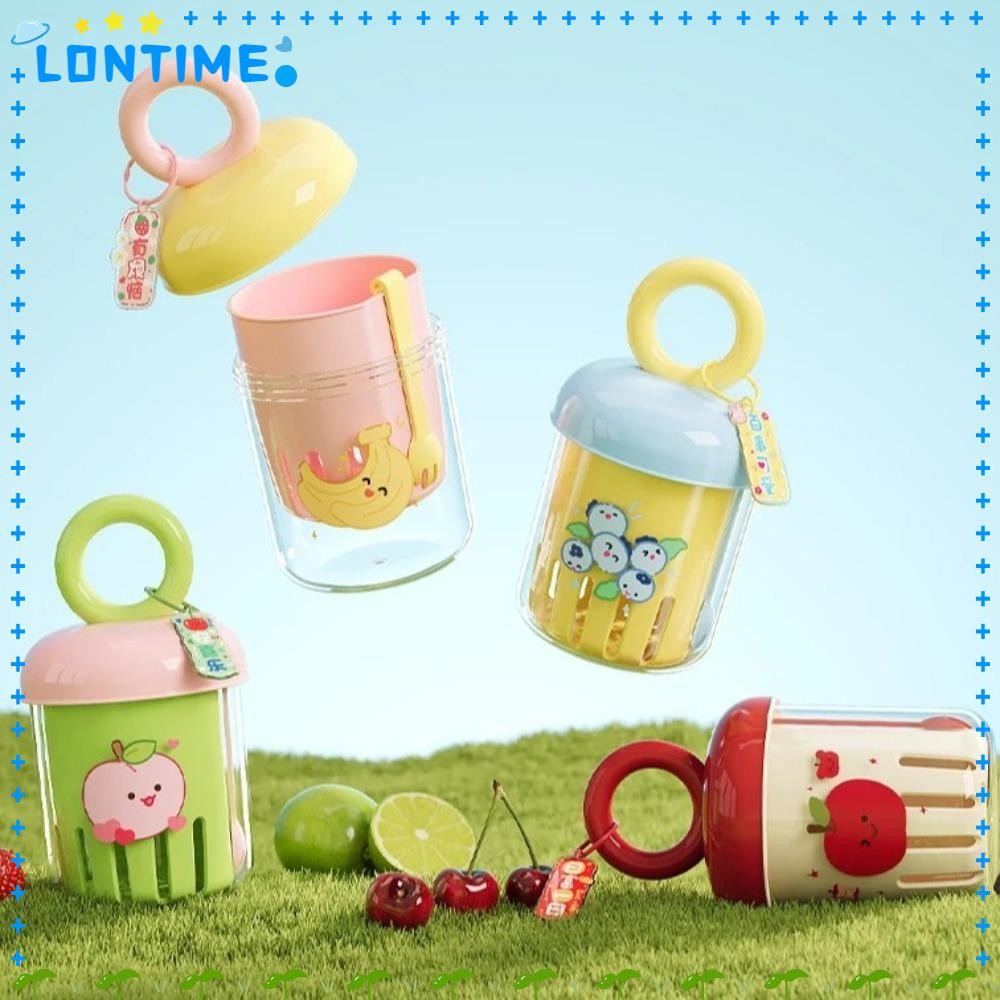 LONTIME ถ้วยระบายน้ําสองชั้น, พร้อมส้อมปิดผนึกฝาถ้วยท่อระบายน้ําผลไม้, สี Dopamine ที่เก็บผลไม้ป้องกันการรั่วอาหารเช้าสลัดถ้วยปิคนิค
