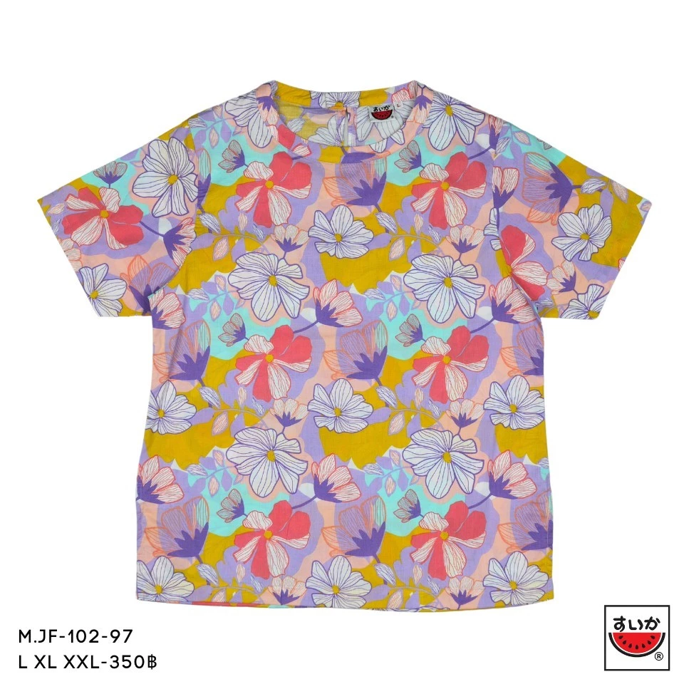 เสื้อแตงโม SUIKA คอจีนแขนสั้น ติดกระดุมหลัง ลายดอกไม้ M.JF-102 thumbnail 4